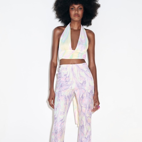 Zara Pants - Zara cut out satin effect pastel tie dye flare pants ,Barbie core